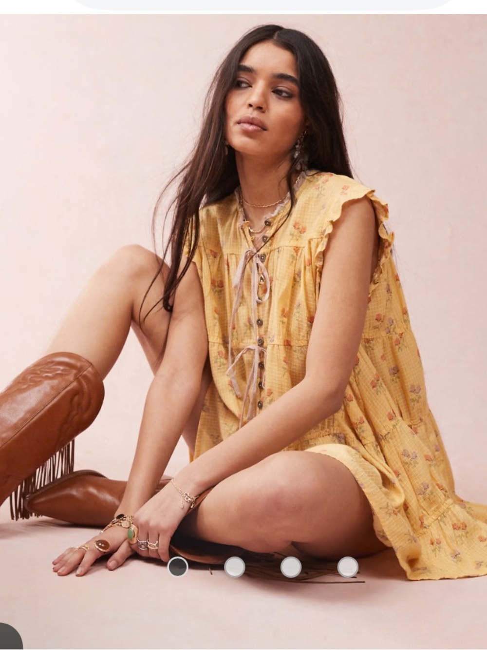 Free People sundown ditsy print smock mini dress in yellow NWOT - Picture 2 of 9